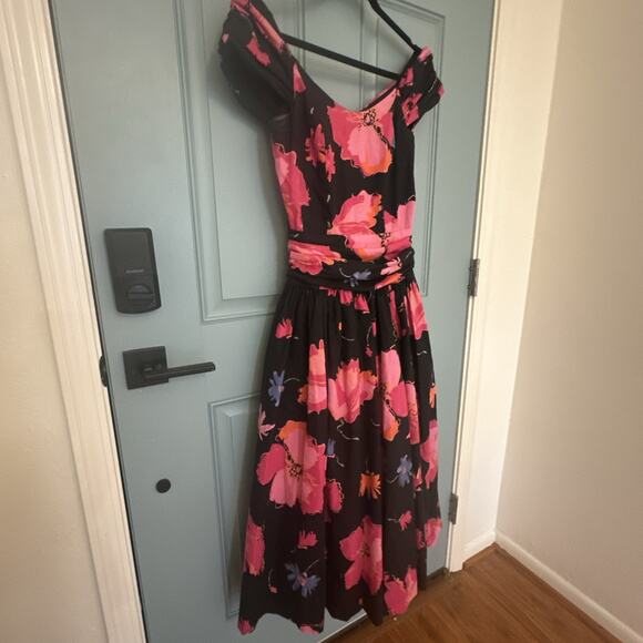 Vintage 1980s‎ Laura Ashley Great Britain Black Pink Floral Dress Full Skirt 8 - Picture 10 of 16